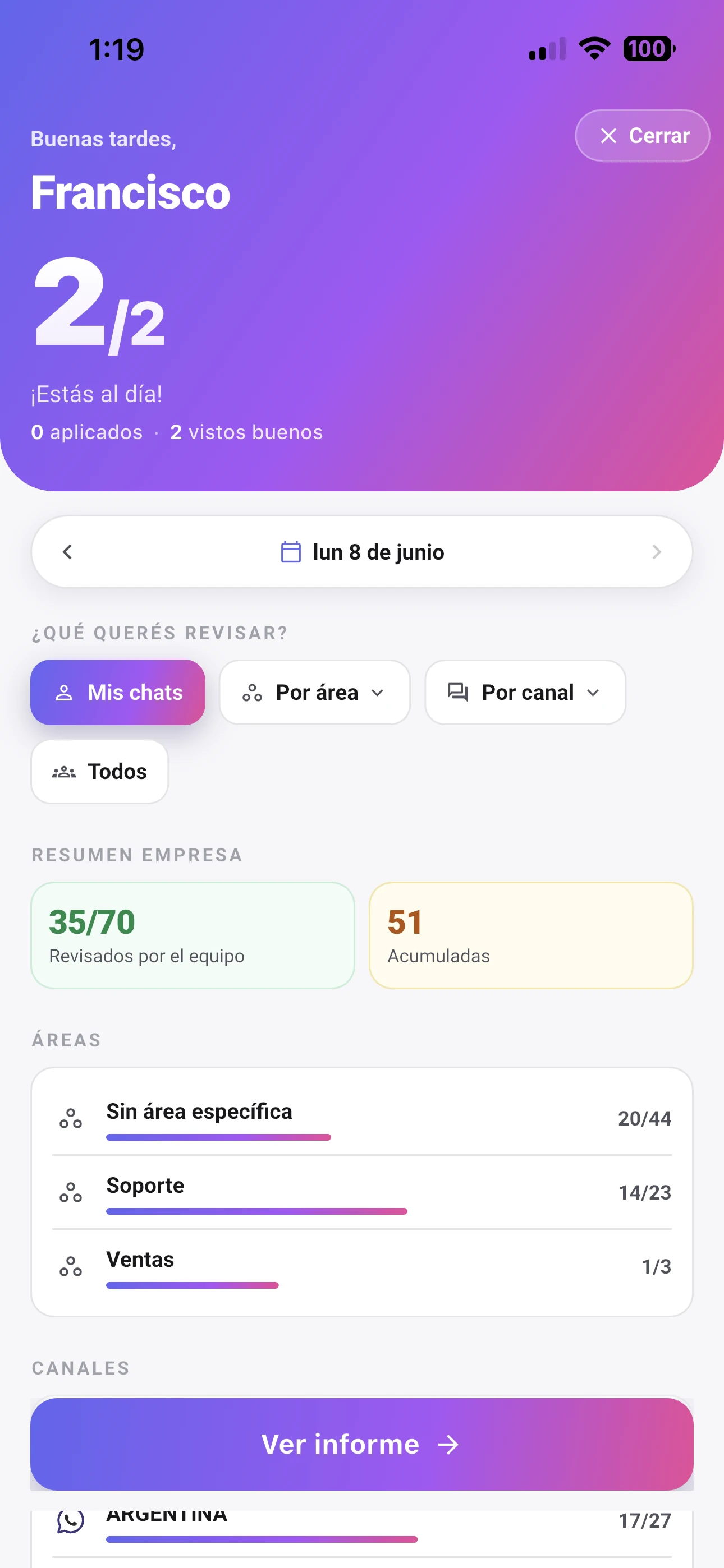 Reportes de IA diarios en la app de Wuf