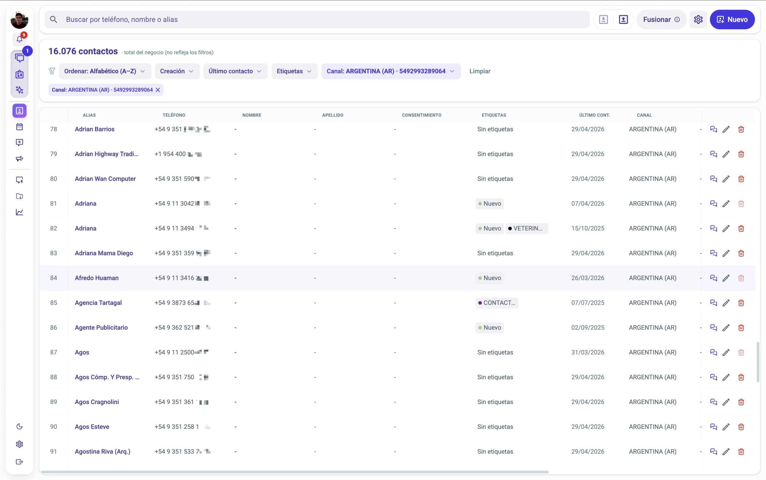 Base de contactos de Wuf